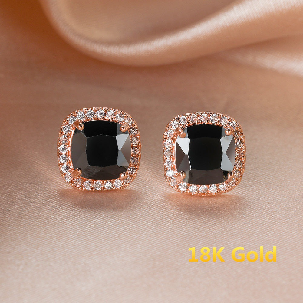Korean-style Fashionable All-diamond Zircon Womens Stud Earrings