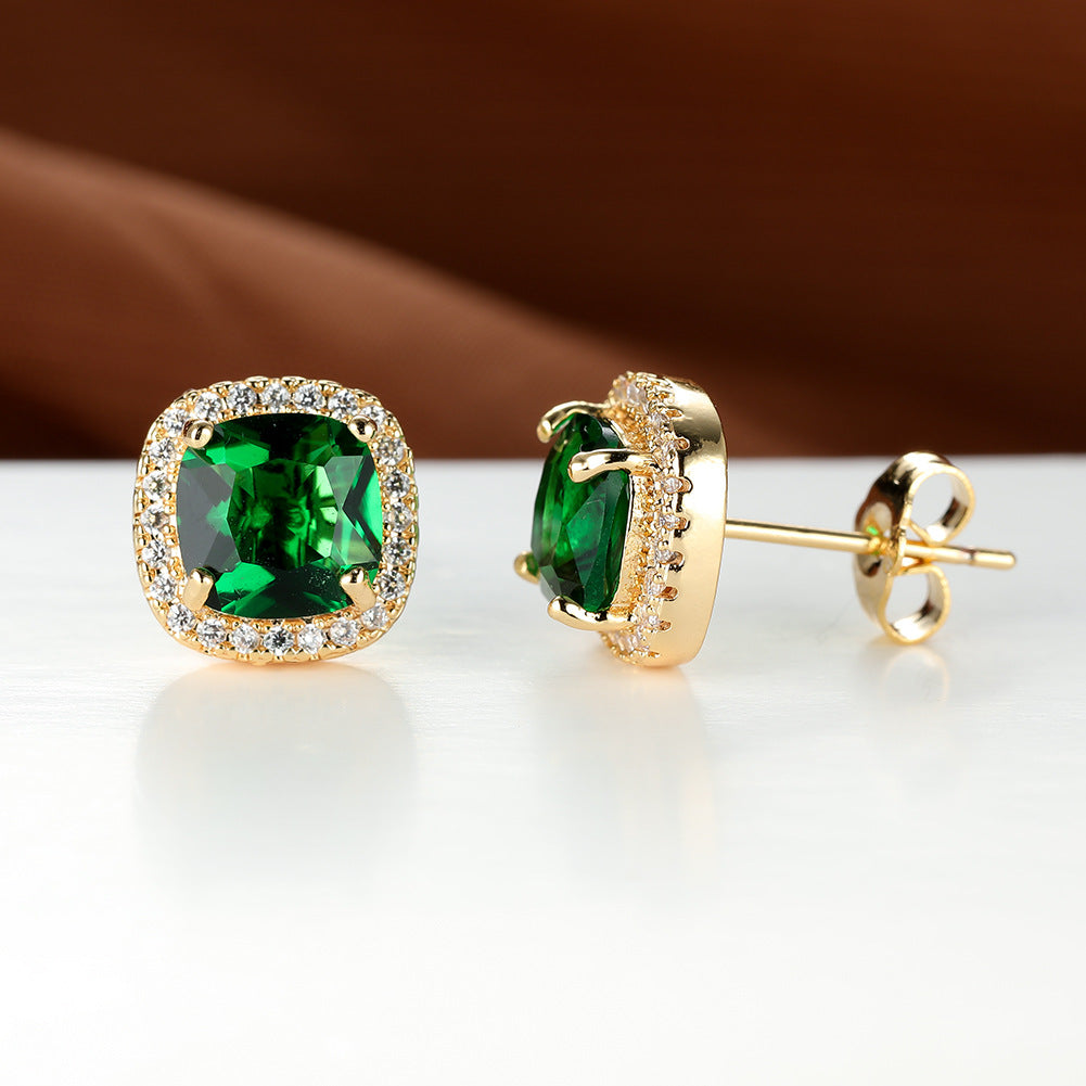 Korean-style Fashionable All-diamond Zircon Womens Stud Earrings