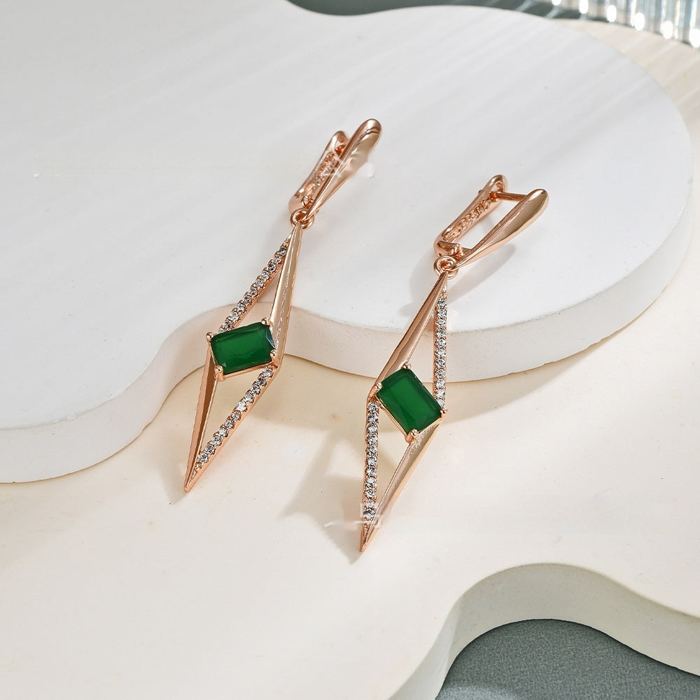 Womens Purple-Gold Plated Statement Earrings With Zircon Inlays