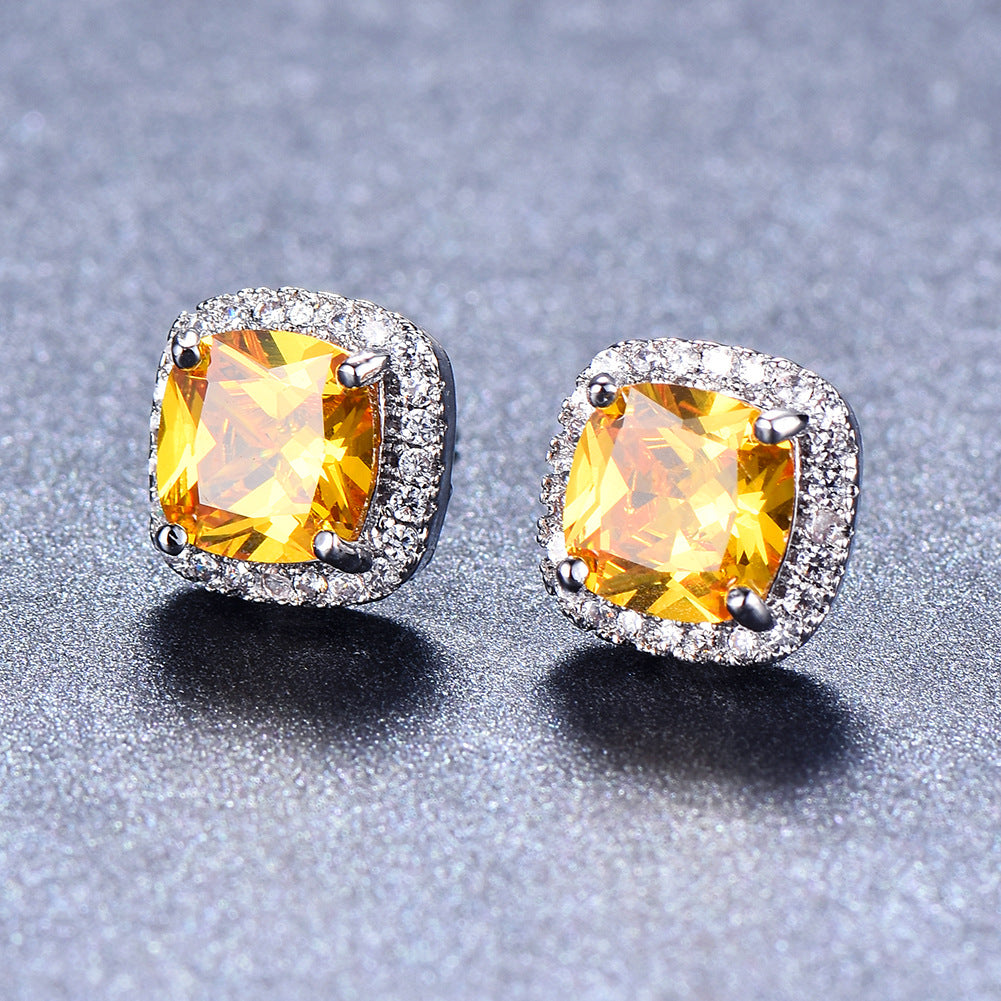 Korean-style Fashionable All-diamond Zircon Womens Stud Earrings