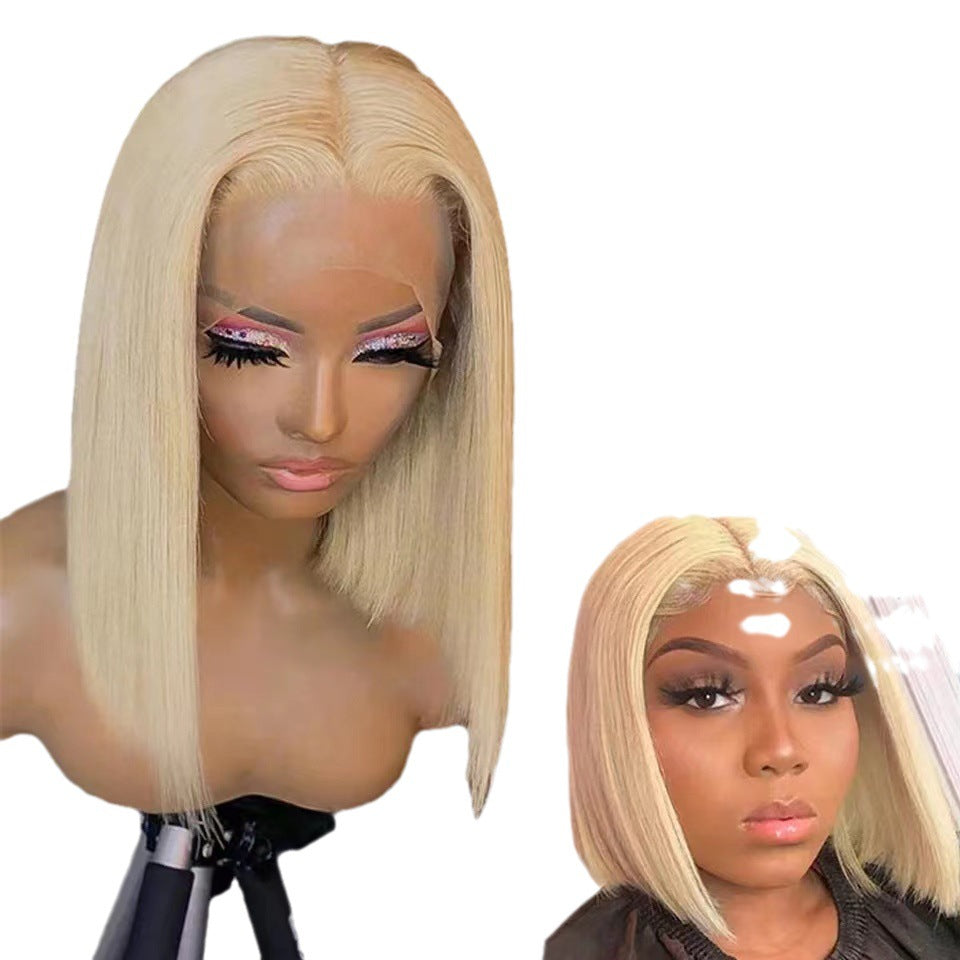 European And American Style Lace Short Straight Hair Light Gold