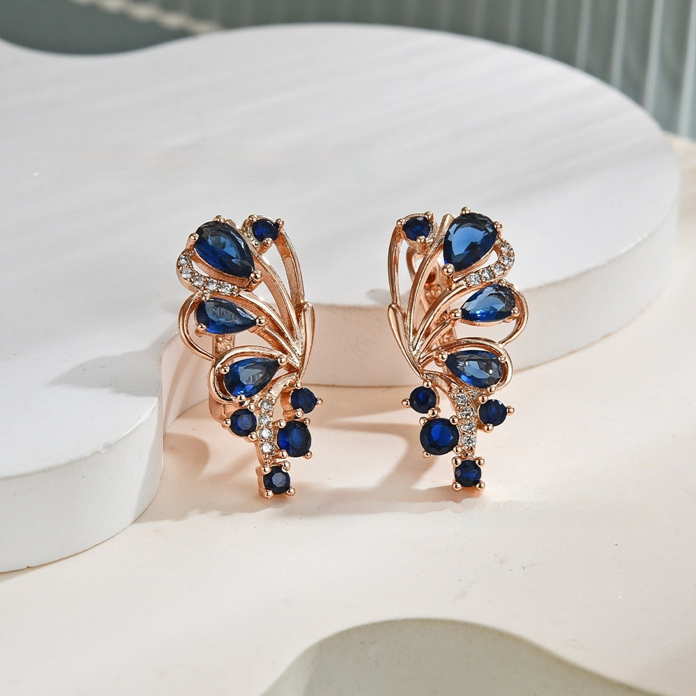 Womens Purple-Gold Plated Statement Earrings With Zircon Inlays