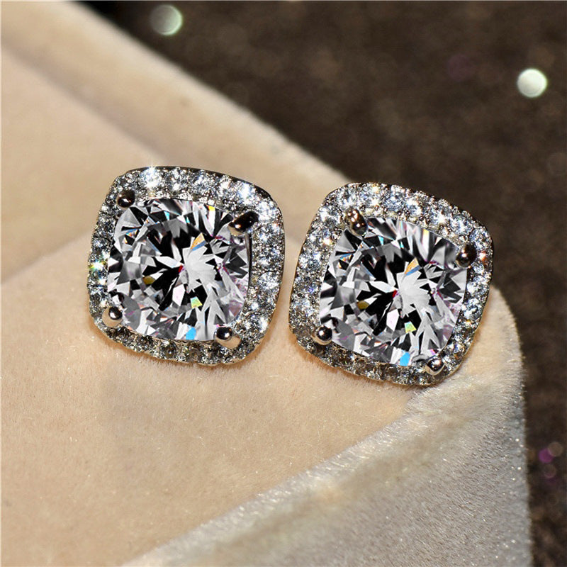 Korean-style Fashionable All-diamond Zircon Womens Stud Earrings