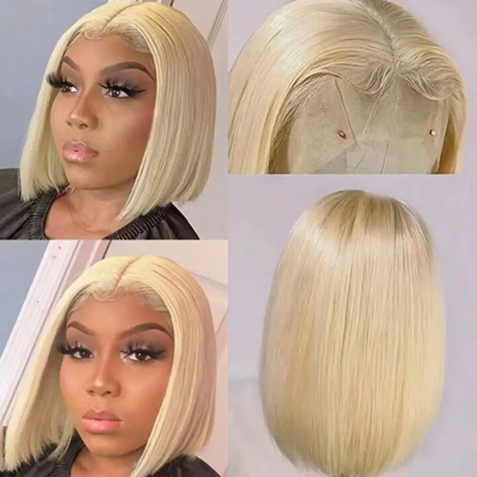 European And American Style Lace Short Straight Hair Light Gold