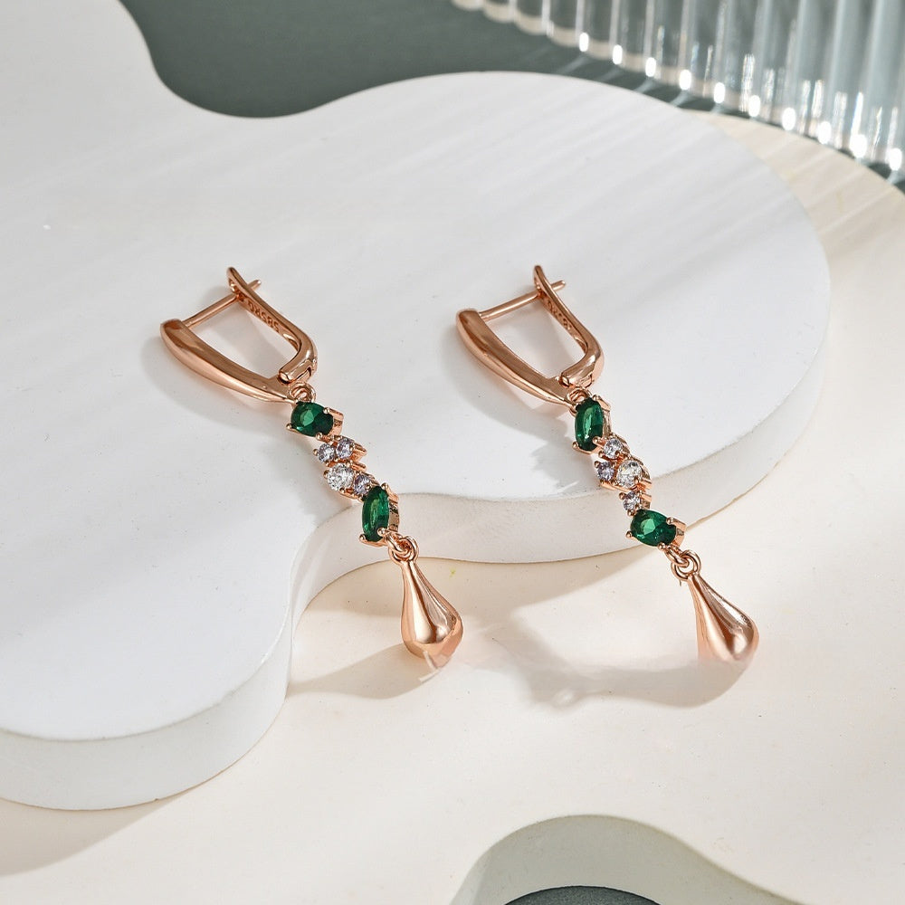 Womens Purple-Gold Plated Statement Earrings With Zircon Inlays